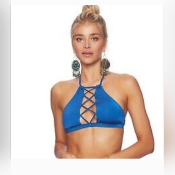 Beach Bunny Reese Blue Halter Strappy‎ One-Piece Swimsuit | Sexy Cutout Monokini - Picture 3 of 10